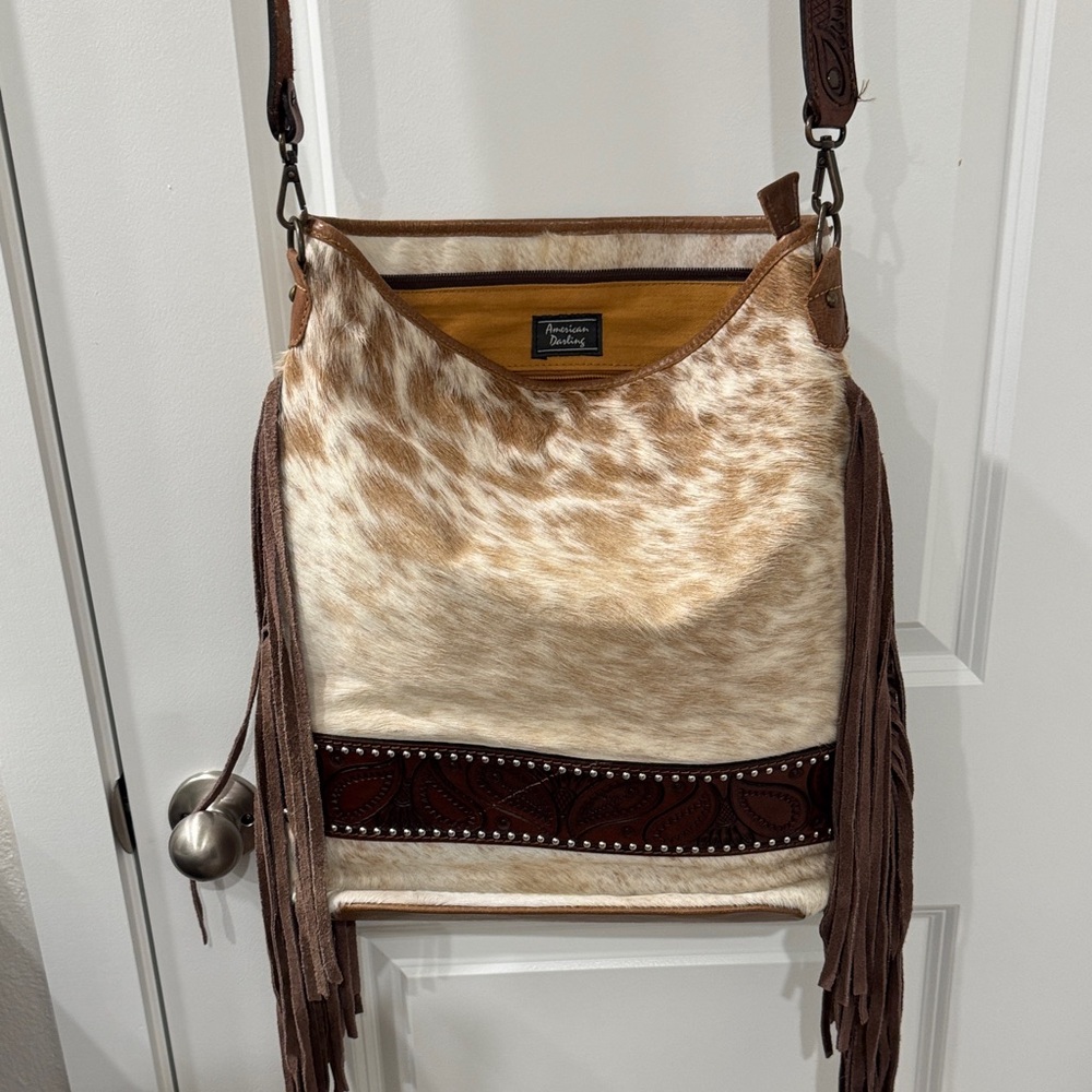 American Darling Tan and Brown Fringe Shoulder Bag